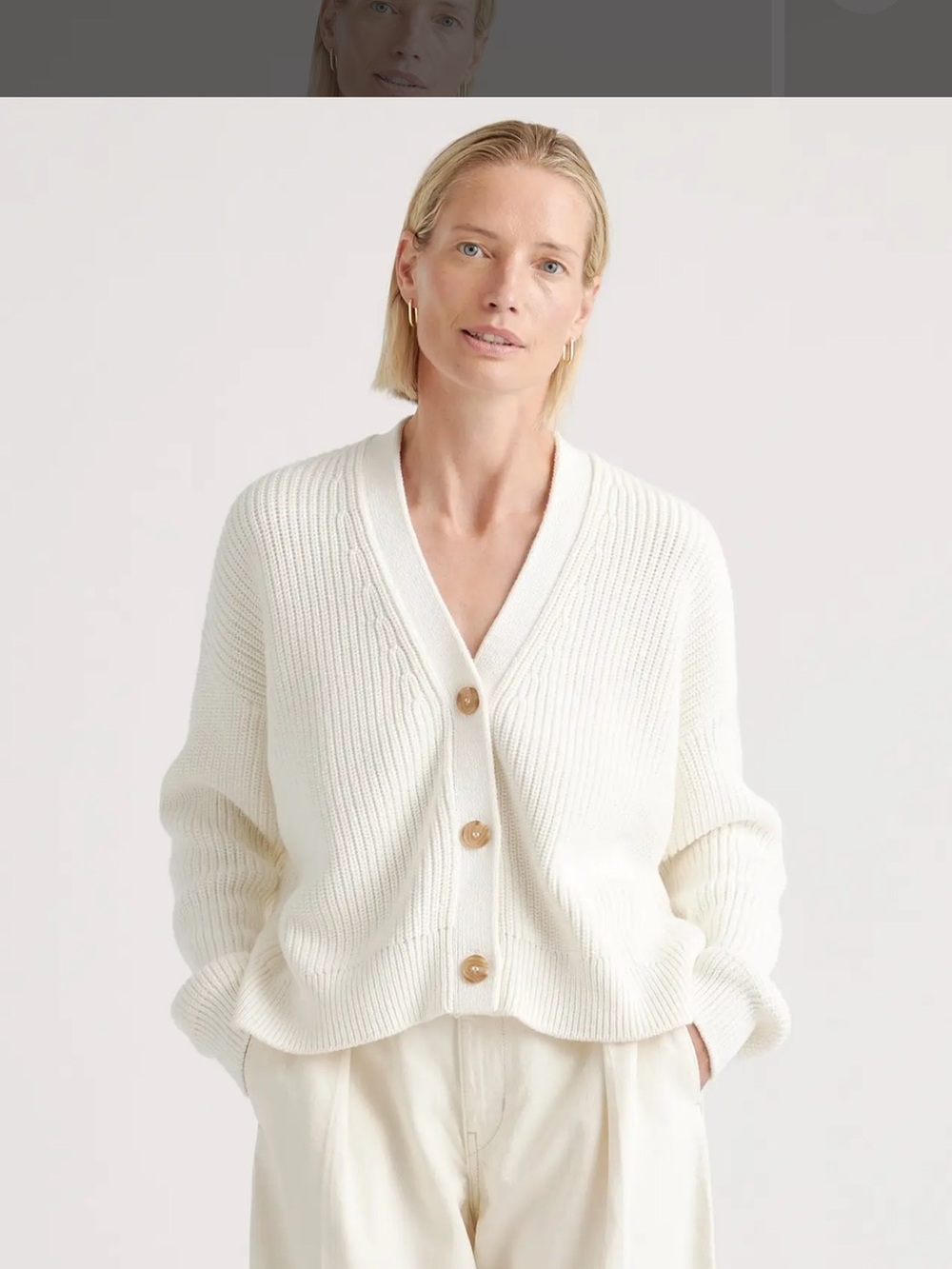 Quince 100% Organic Cotton Fisherman Boxy Cropped Cardigan